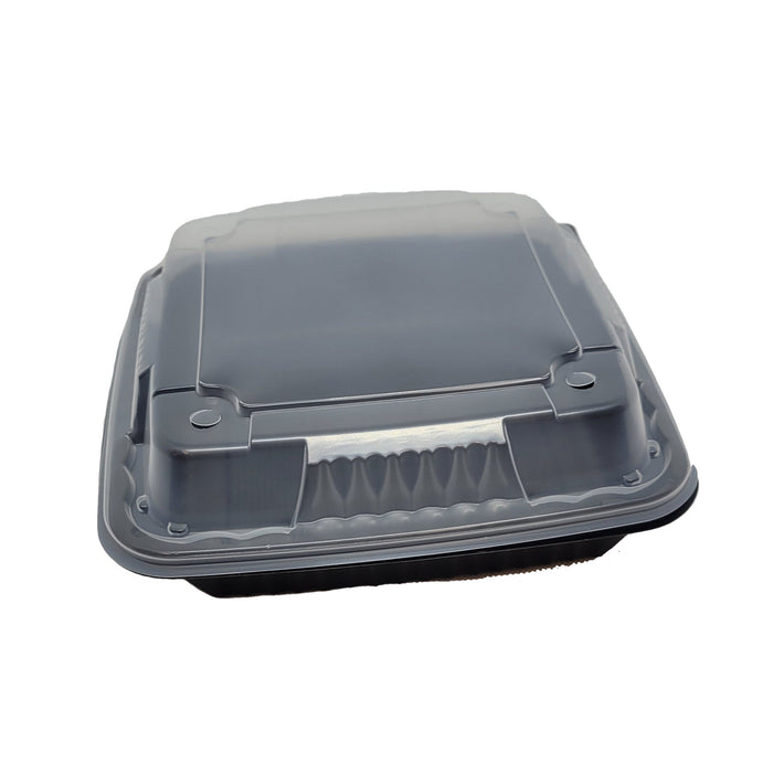 8" x 8" x 3", 1 Compartment Tray with Translucent Vented Lid. Combo Pack (Tray and Lid). Pebble.