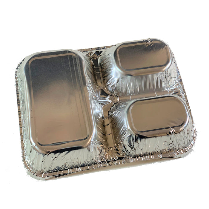 Disposable Aluminum Foil Tray with Paper Board Lids – 3 Compartment Foil Pan [Case of 250 Sets] Pan Size 8.75" x 6.5" X 1.5"