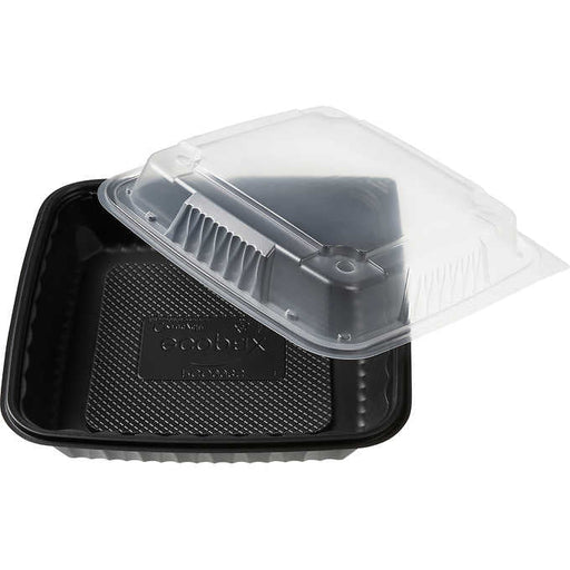 Ecopax 8 x 8 3-Compartment Microwaveable Black Mineral-Filled Plastic  Hinged Take-Out Container - 150/Case