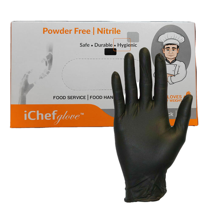 iChef glove Food Service Food Handling Nitrile Gloves Black Powder Free Case of 10 Boxes (100 gloves per Box)