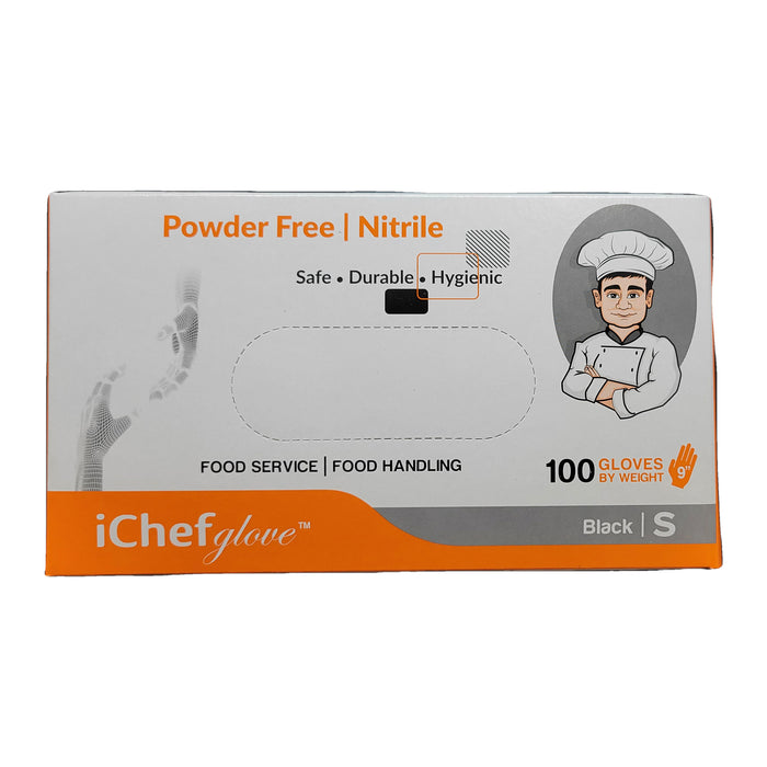 iChef glove Food Service Food Handling Nitrile Gloves Black Powder Free Case of 10 Boxes (100 gloves per Box)