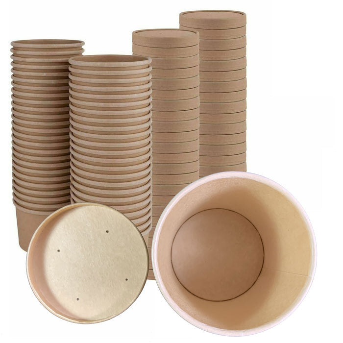 24oz Round PLA Lined Kraft Paper Food Container with Vented Lids 500 Pack