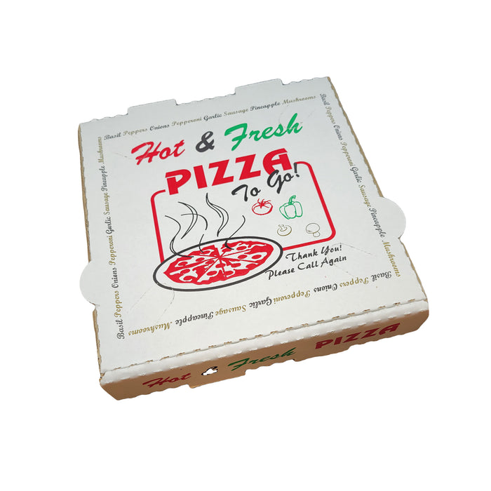 50 Pack Pizza Box 4 Color Print Hot & Fresh Pizza - White Base