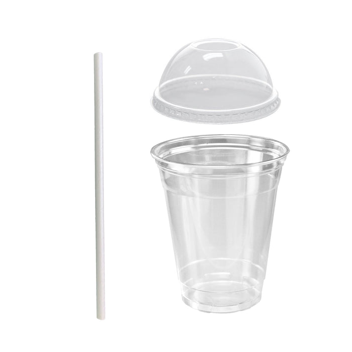 Crystal Clear Pet Cups with Dome Lids for Iced Coffee, Milkshake
