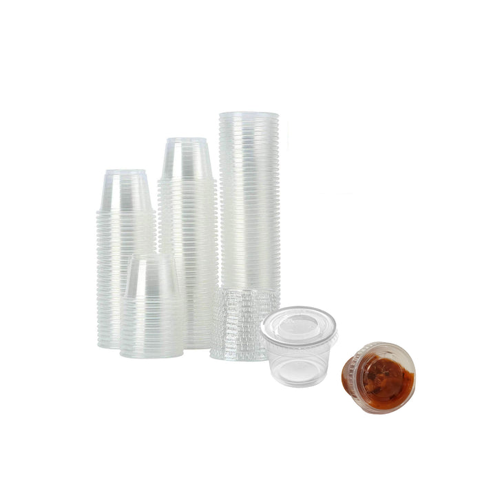 [250 Sets] Plastic Clear Portion Cups With Lids, Souffle Cups Clear