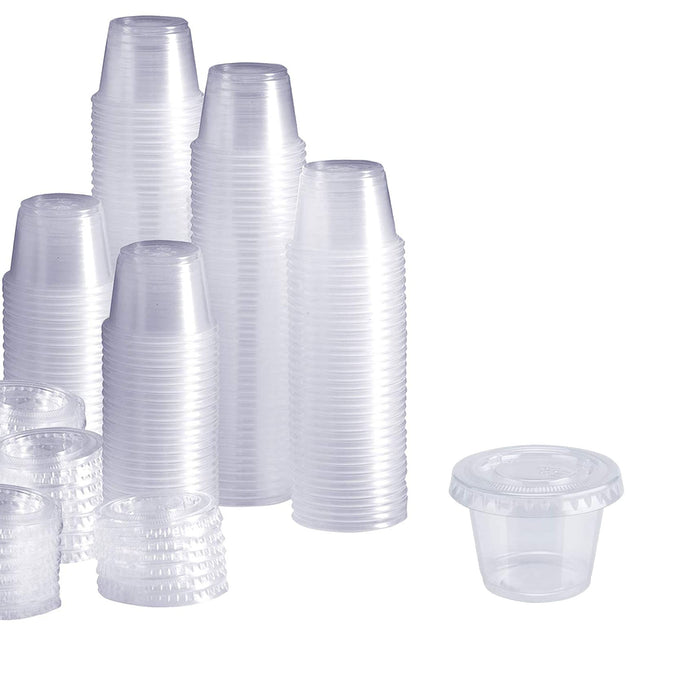 [250 Sets] Plastic Clear Portion Cups With Lids, Souffle Cups Clear