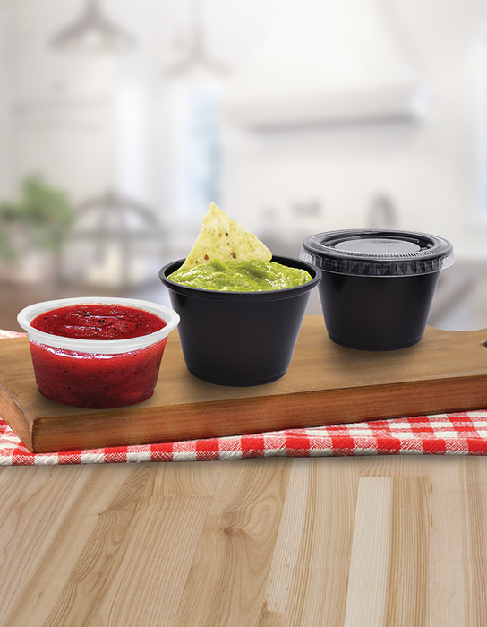 3.25 oz Plastic Black Portion Cups With Lids, Souffle Cups