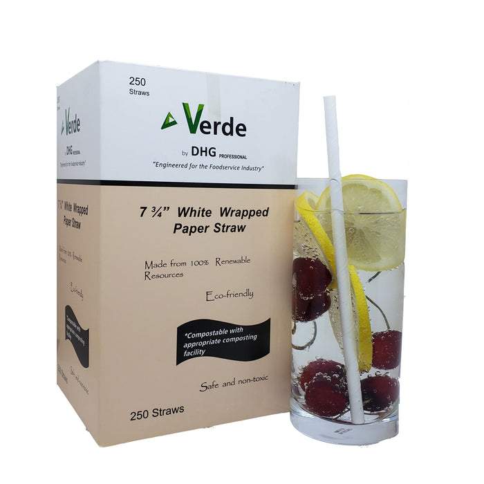 White Paper Straw Individual Wrapped 7.75"